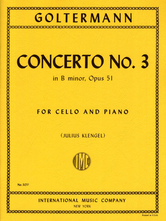 IMC Goltermann Concerto No. 3 in B Minor Opus 51 For Cello and Piano No. 3051