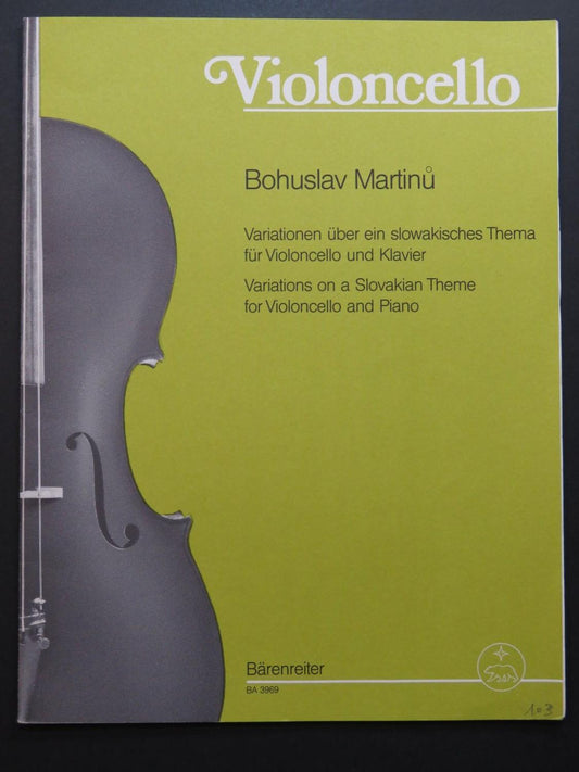 Baerenreiter Bohuslav Martinu Variations on a Slovakian Theme for Violoncello and Piano
